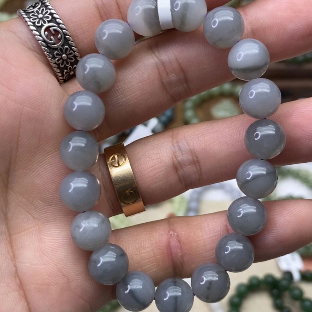 和田玉未镶嵌手链卡10烟紫一线天