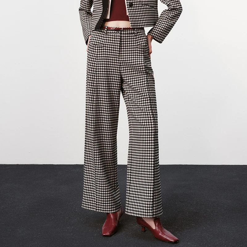 H·GENTEEL荷高2【七语专享】千鸟格纹复古显瘦直筒裤GUE41410542