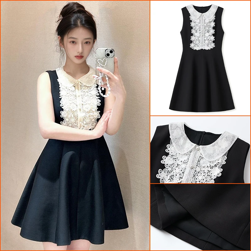 法式千金洋气时尚小黑裙春季气质无袖收腰修身显瘦连衣裙女 轻奢