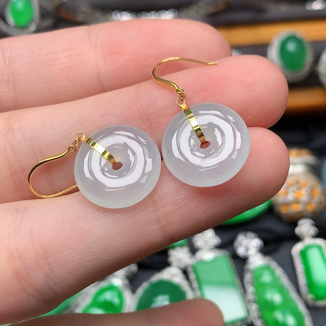 翡翠18K金镶嵌耳饰