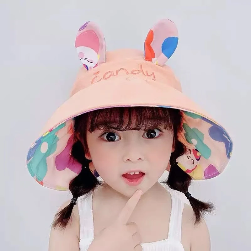 儿童防晒遮阳帽夏季女童户外沙滩帽男宝空顶太阳帽子大帽檐