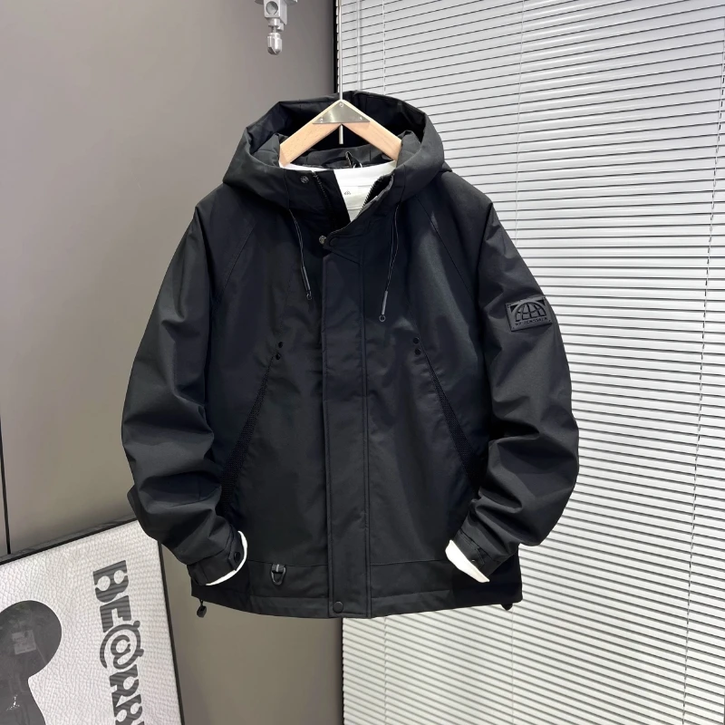 2025秋冬款男士连帽加棉加厚保暖青年休闲棉服夹克中式冲锋衣外套