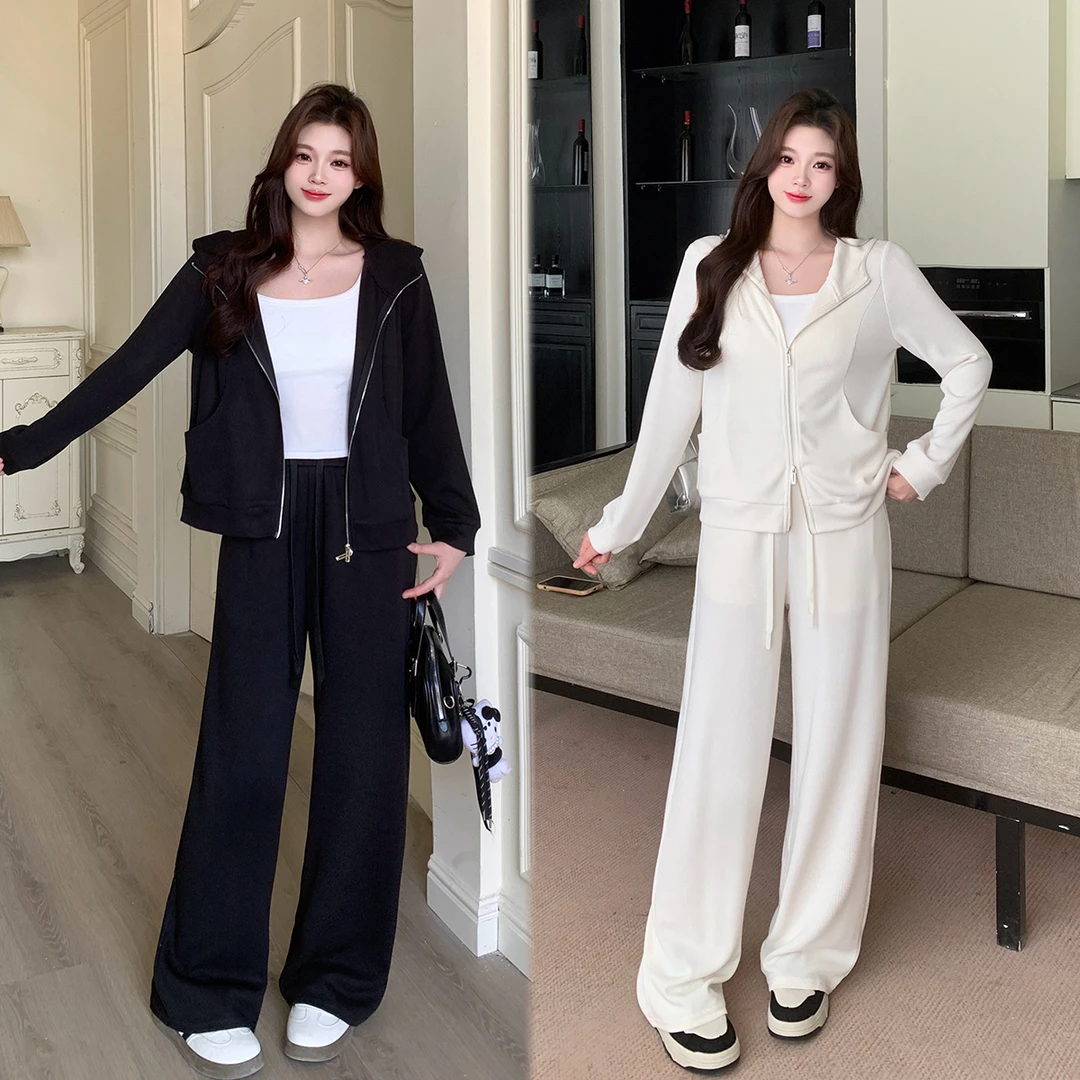 清大码美美哒2025春梨形显瘦上衣裤子两件套小个子休闲套装64108