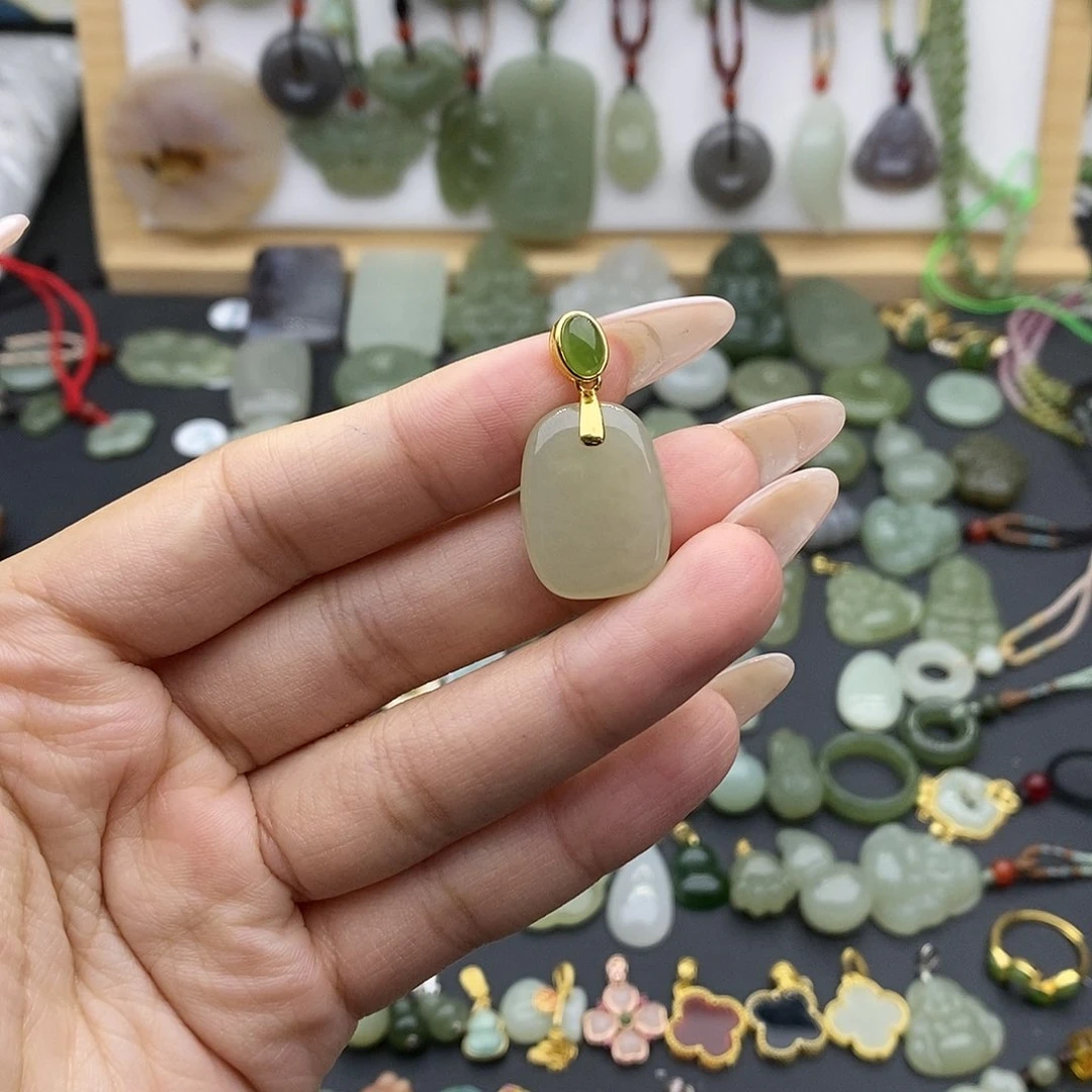 和田玉吊坠(不含链)银S925镶嵌