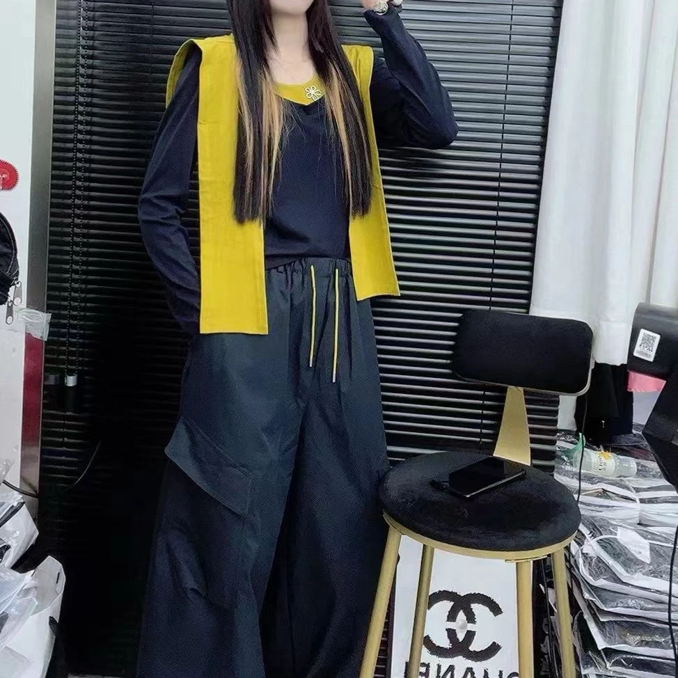 新秋款潮酷休闲披肩撞色T恤