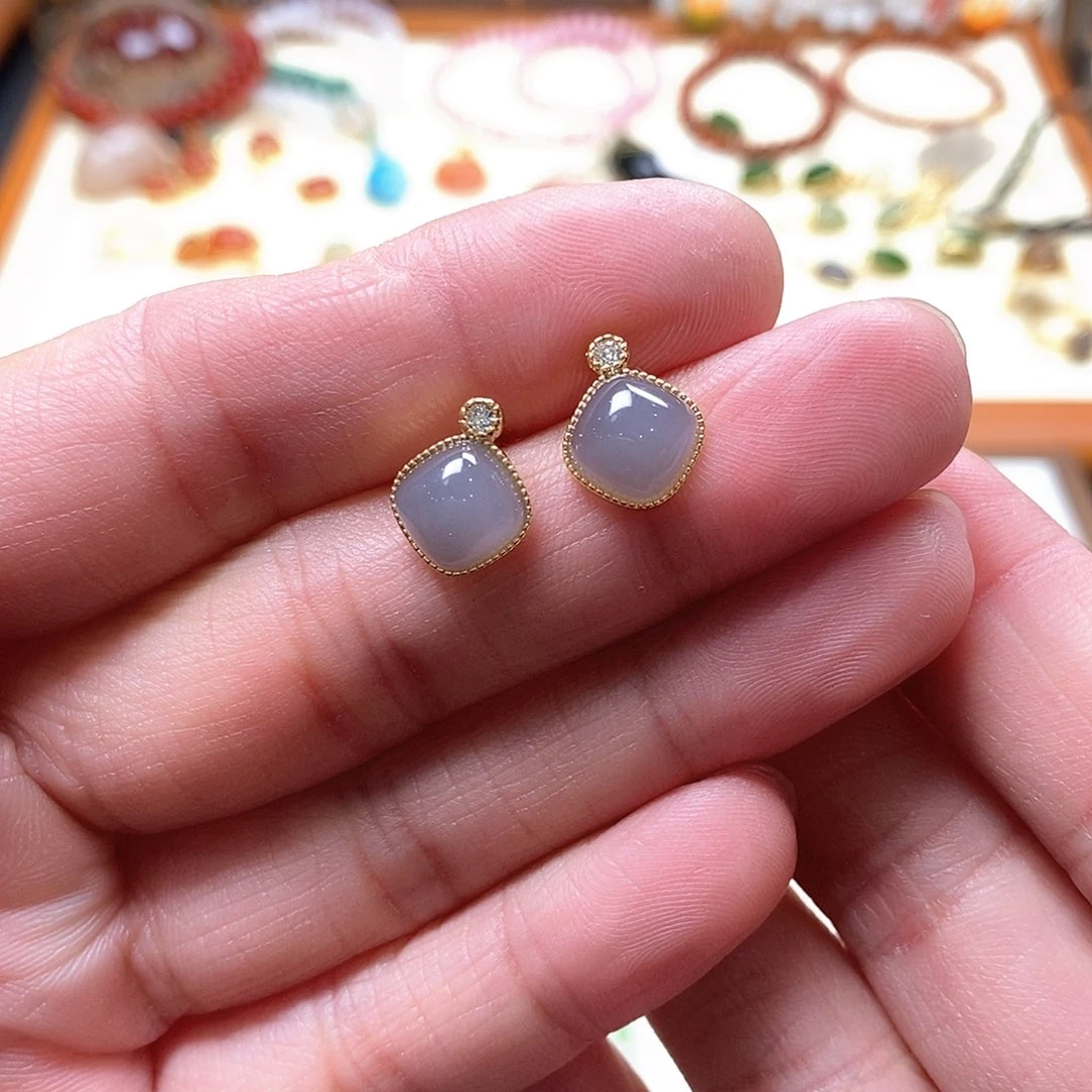 和田玉耳饰银S925镶嵌章****奔