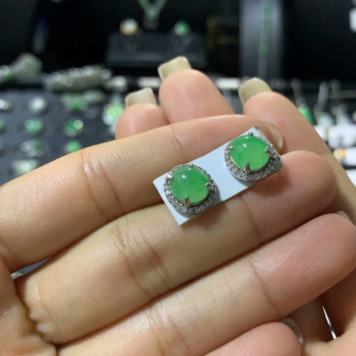 银S925镶嵌翡翠耳饰