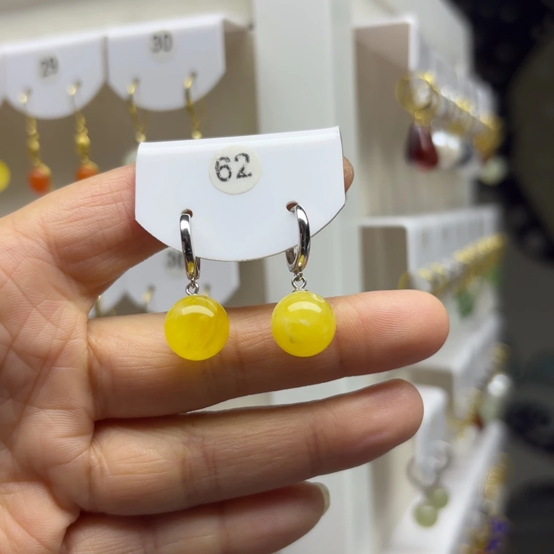 蜜蜡银S925镶嵌耳饰