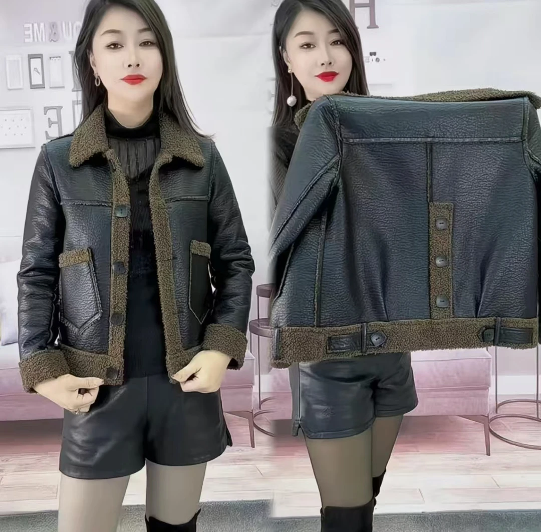 两面穿时尚外套2025秋冬新款洋气加厚翻领长袖皮毛一体上衣外套女