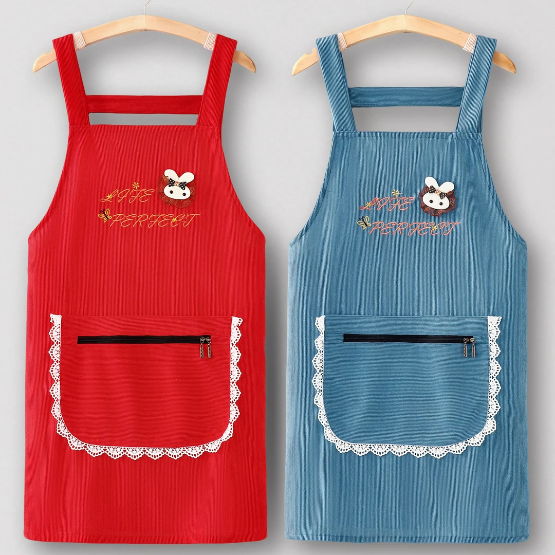 美甲围裙厨房家用2025新款做饭灯芯绒刺绣工作服吃饭餐饮上班专用