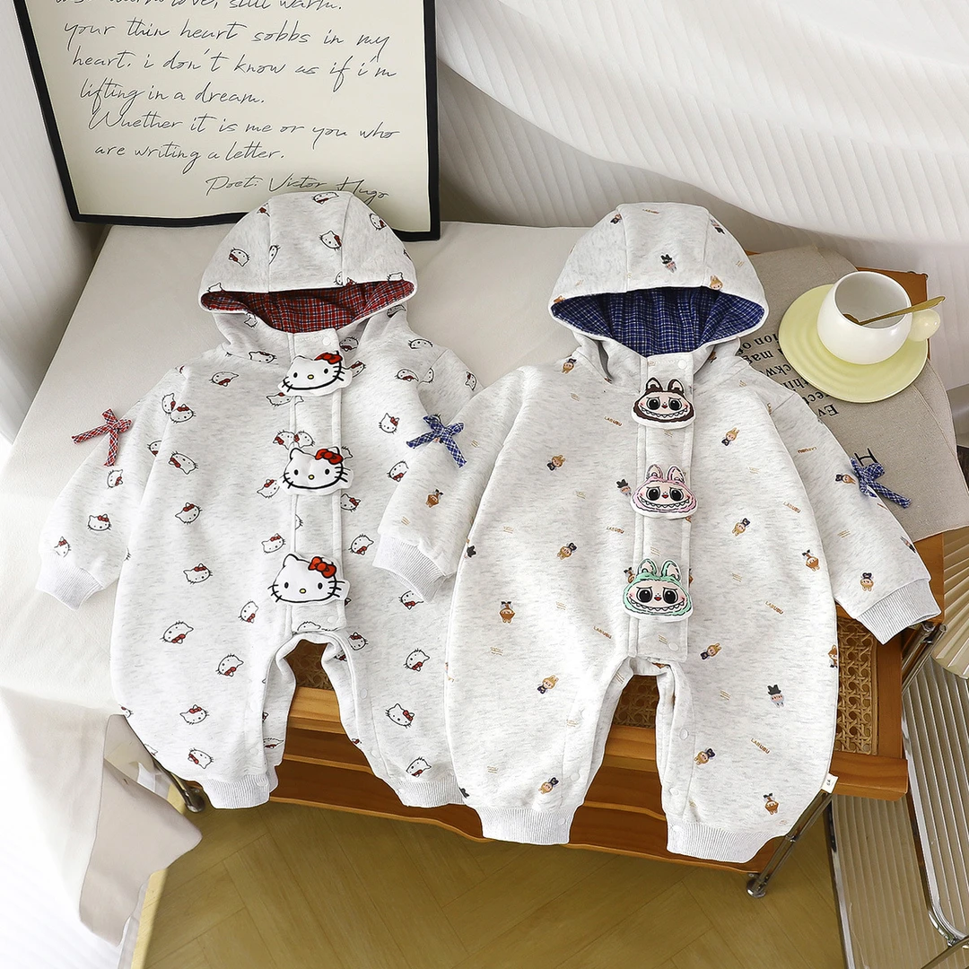 休闲风长爬卡通风A类拉链冬季哈衣婴儿男女宝连体衣外套外穿