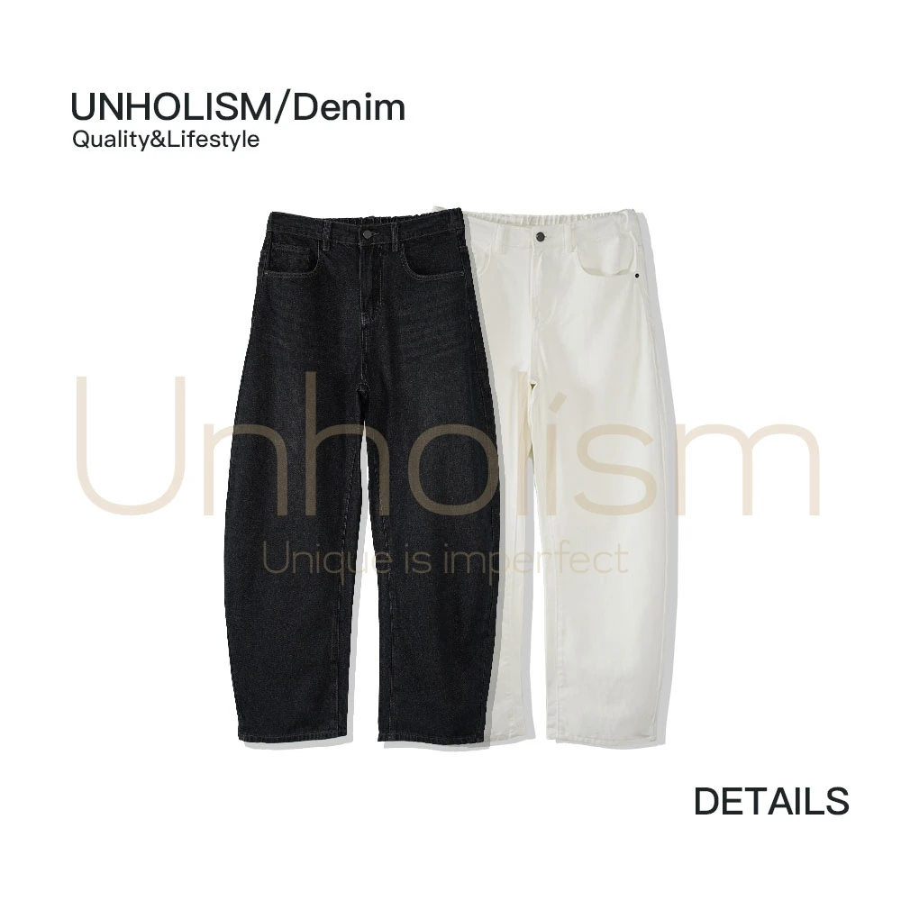 Unholism 13盎司新疆长绒棉水洗百搭复古半松紧弯刀牛仔裤