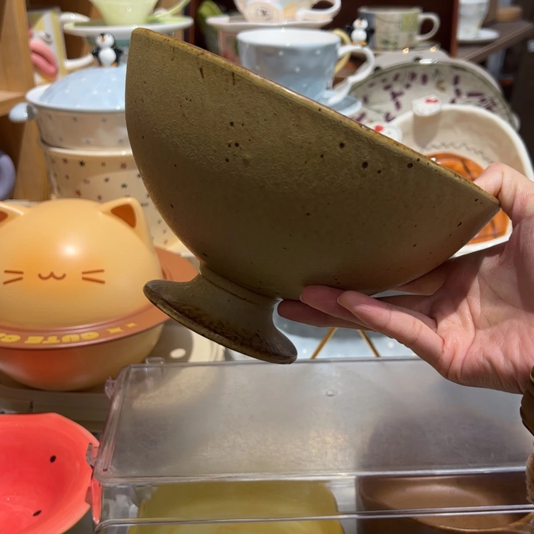 粗陶黄色高脚果碗