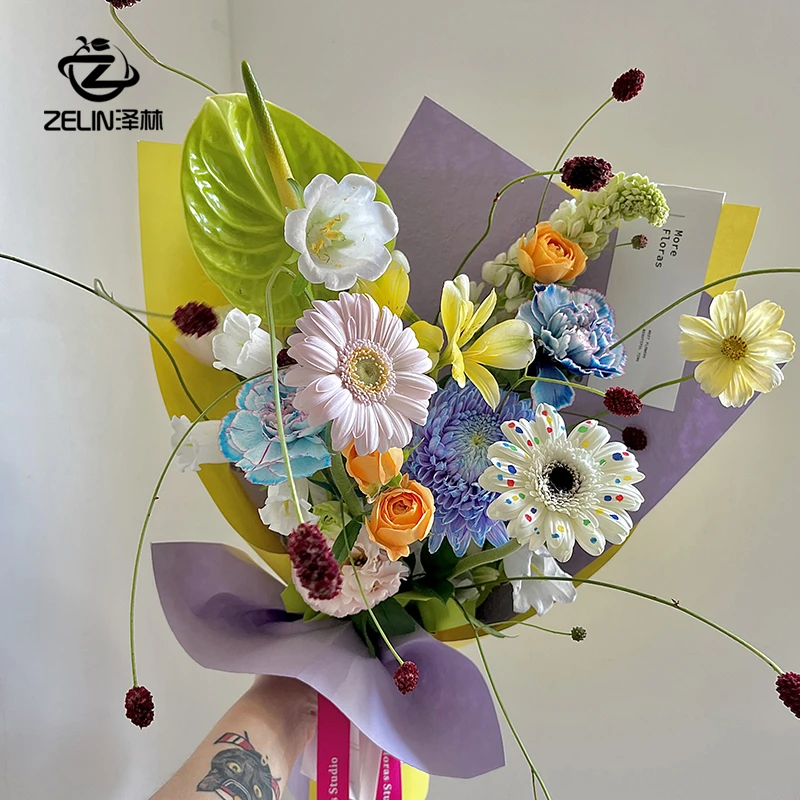 泽林新款东巴手撕纸花店高级质感花束的包装纸鲜花包装资材