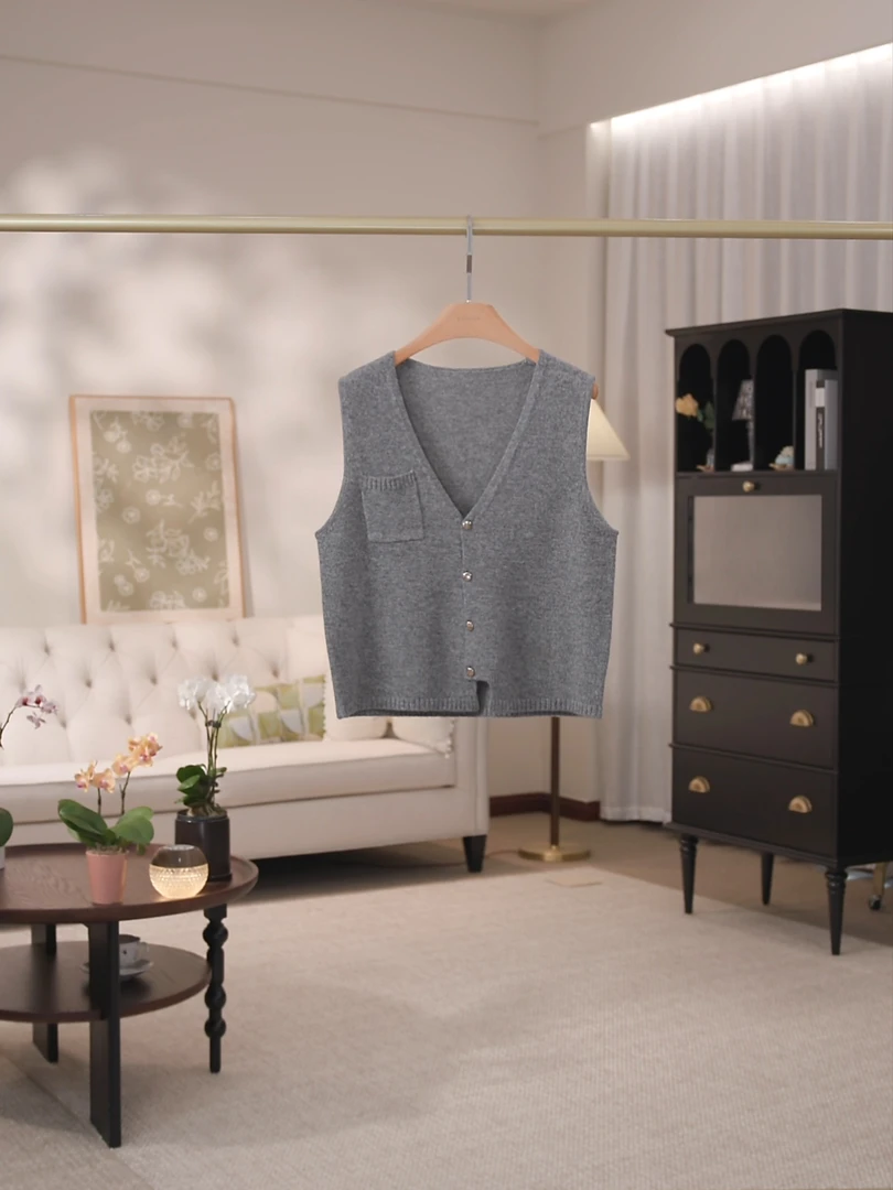 ”罗曼蒂克“ 实用级别羊毛混纺针织开衫背心马甲