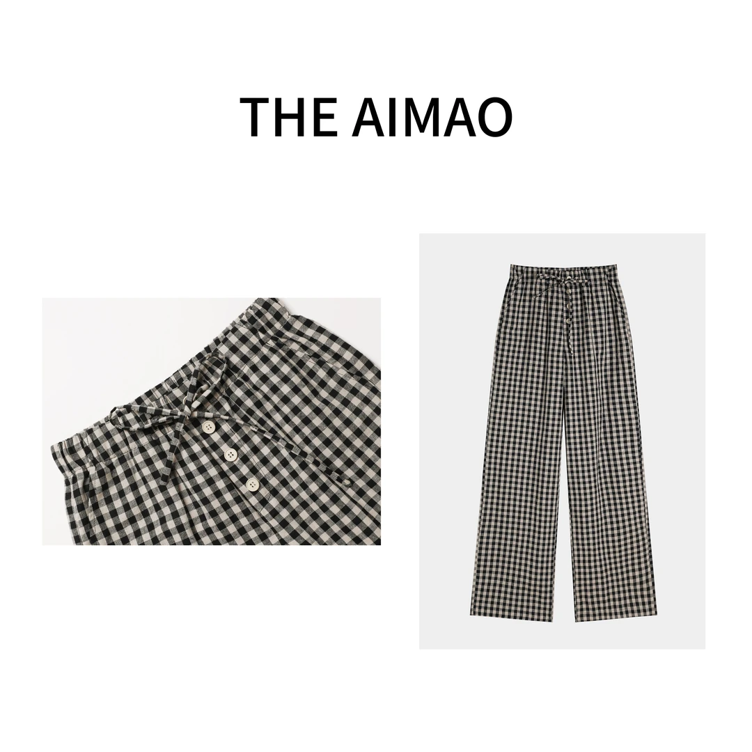 【THE AIMAO】‘格纹遛弯裤’休闲百搭夏季女黑白直筒格子裤XYX80586