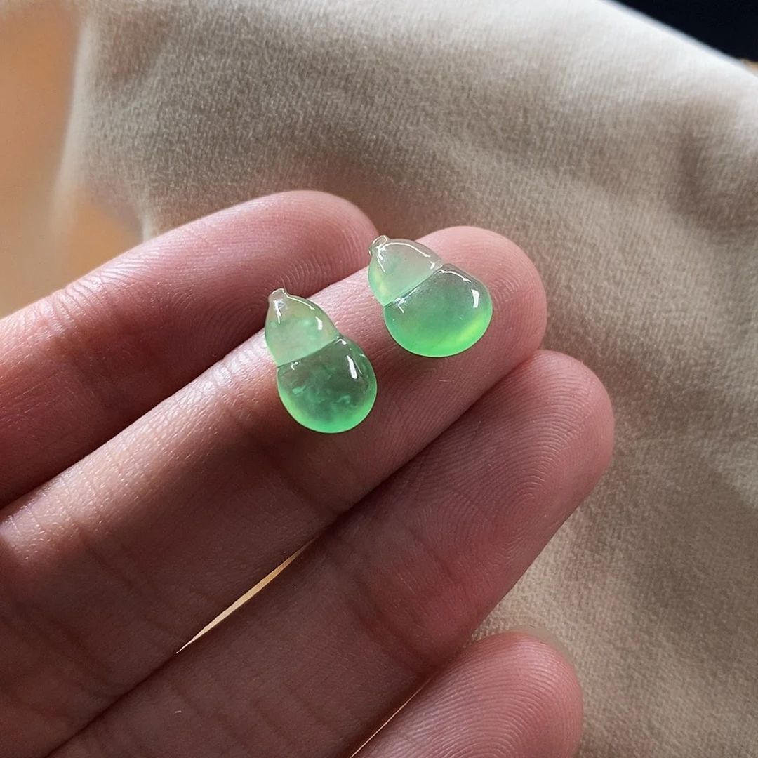 散珠翡翠一对高冰葫芦