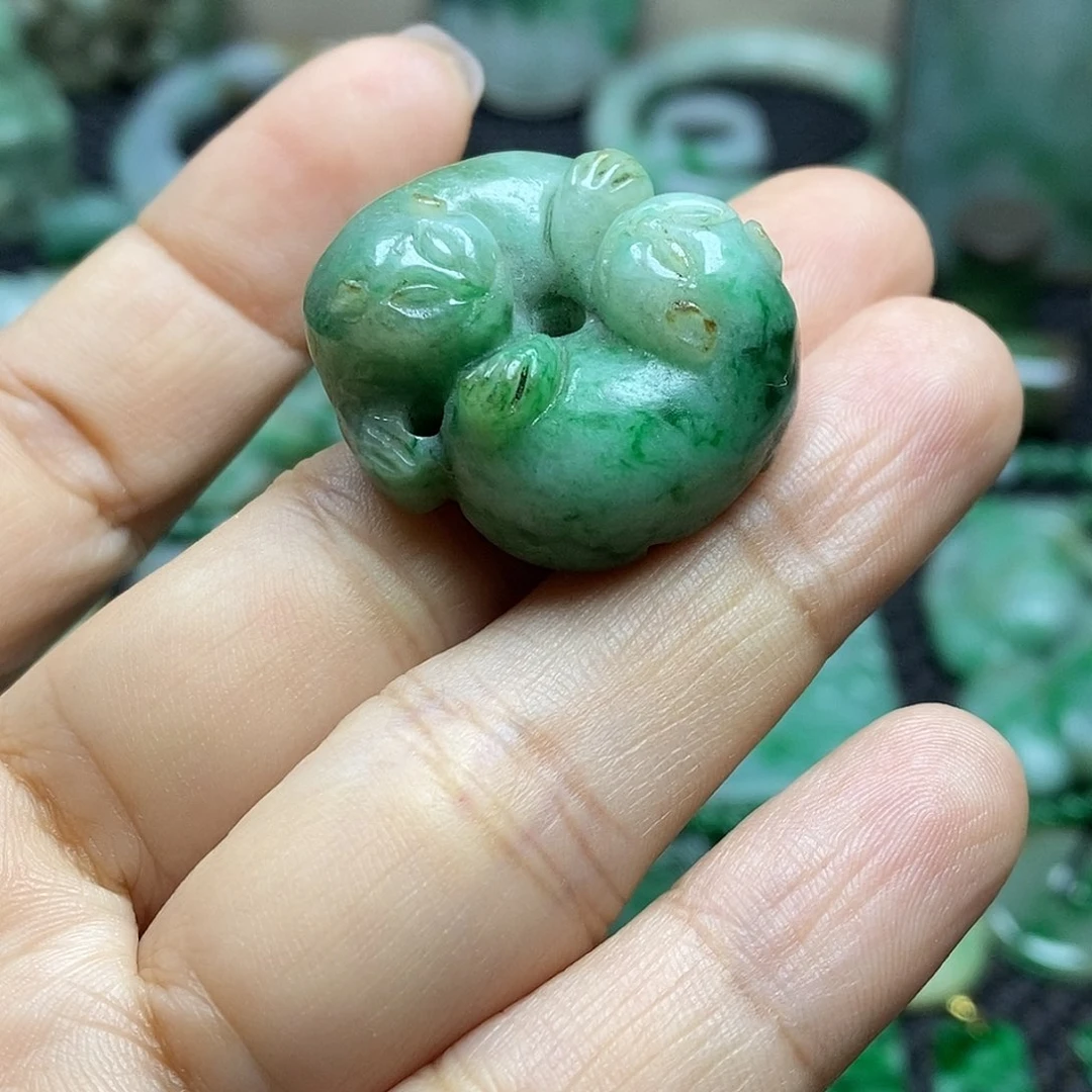 翡翠挂件未镶嵌姐**漠缅甸天然翡翠双欢
