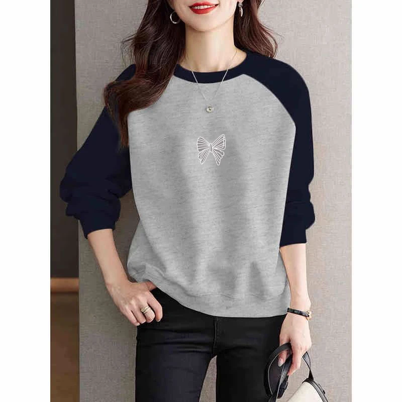 圆领卫衣女春秋冬2025新爆款时尚洋气慵懒风撞色宽松内搭加绒上衣