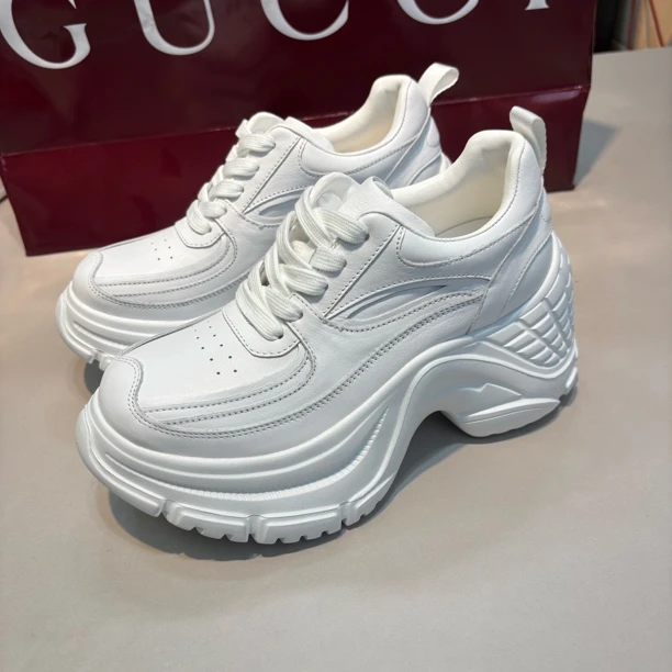 增高8cm 2025春新款真皮女鞋小个子厚底松糕鞋老爹鞋小白鞋休闲鞋