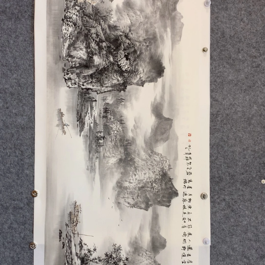 归***来国画山水作品写意