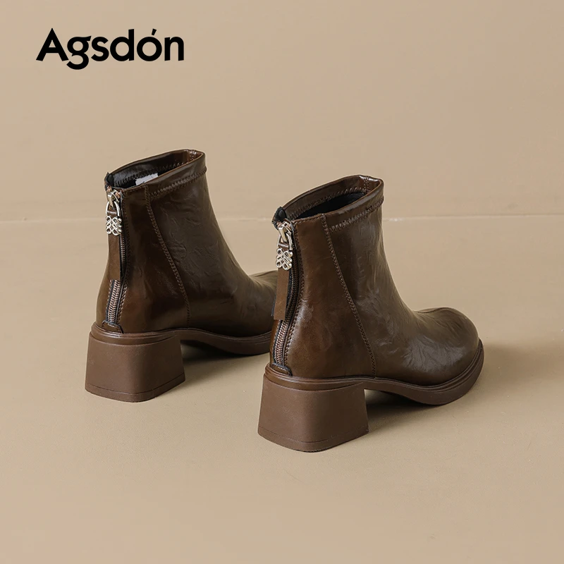 【奥古狮登】瘦瘦短靴女切尔西靴增高5.5CM粗跟时尚654200AA