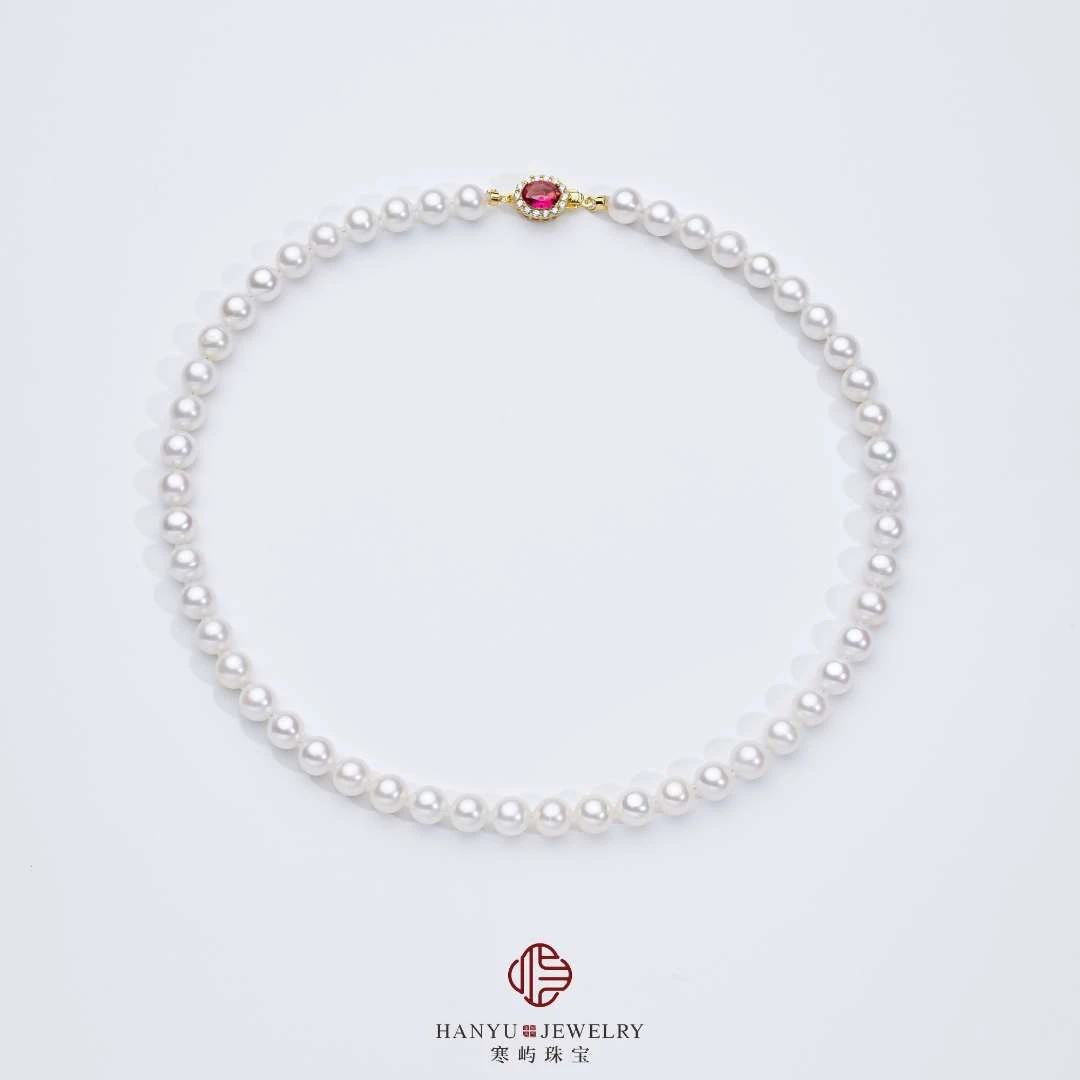 【寒屿珠宝】天然淡水无核珍珠项链 S925银 8mm左右大证 高级轻奢