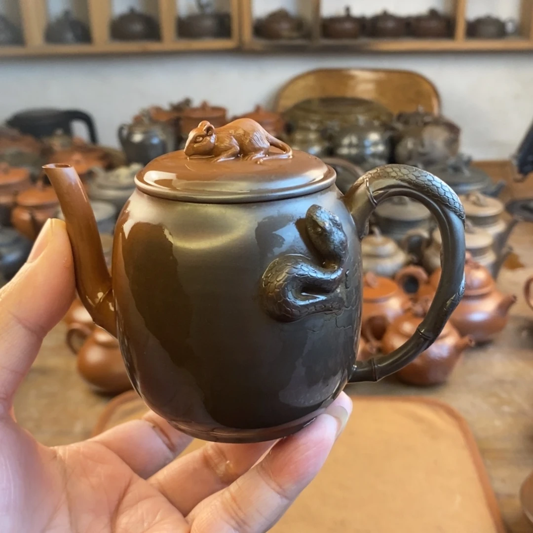 壶金蛇戏鼠180cc坭兴陶窑变壶