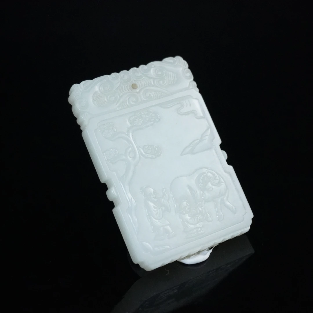 清代和田玉人物诗文牌352936*古玉*传承