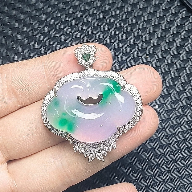 （聚宝严选）d383紫绿豪华长命锁吊坠镶嵌款气质妈妈款时尚精美