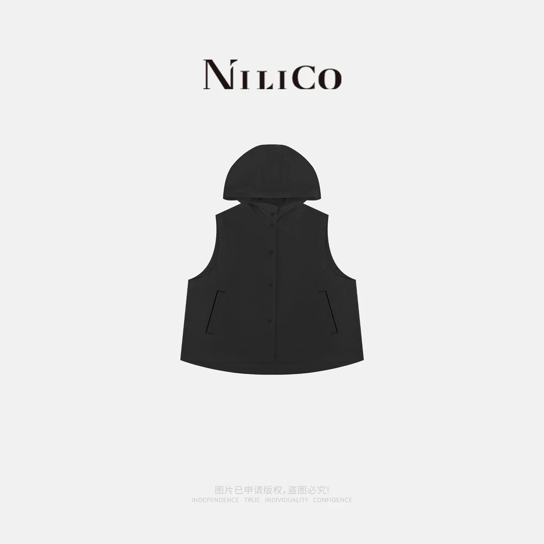NILICO【叠穿大法】夏季时尚百搭无袖连帽潮流减龄坎肩白色马甲