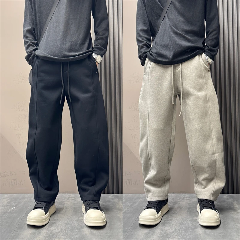 2025秋冬休闲裤高级感男士纯色加绒加厚百搭卫裤简约宽松弯刀裤