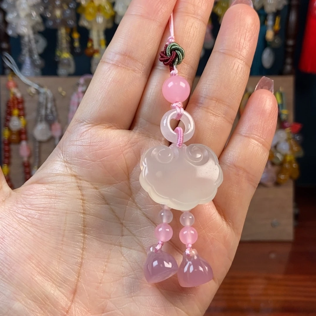 新品白冰如意锁手机链