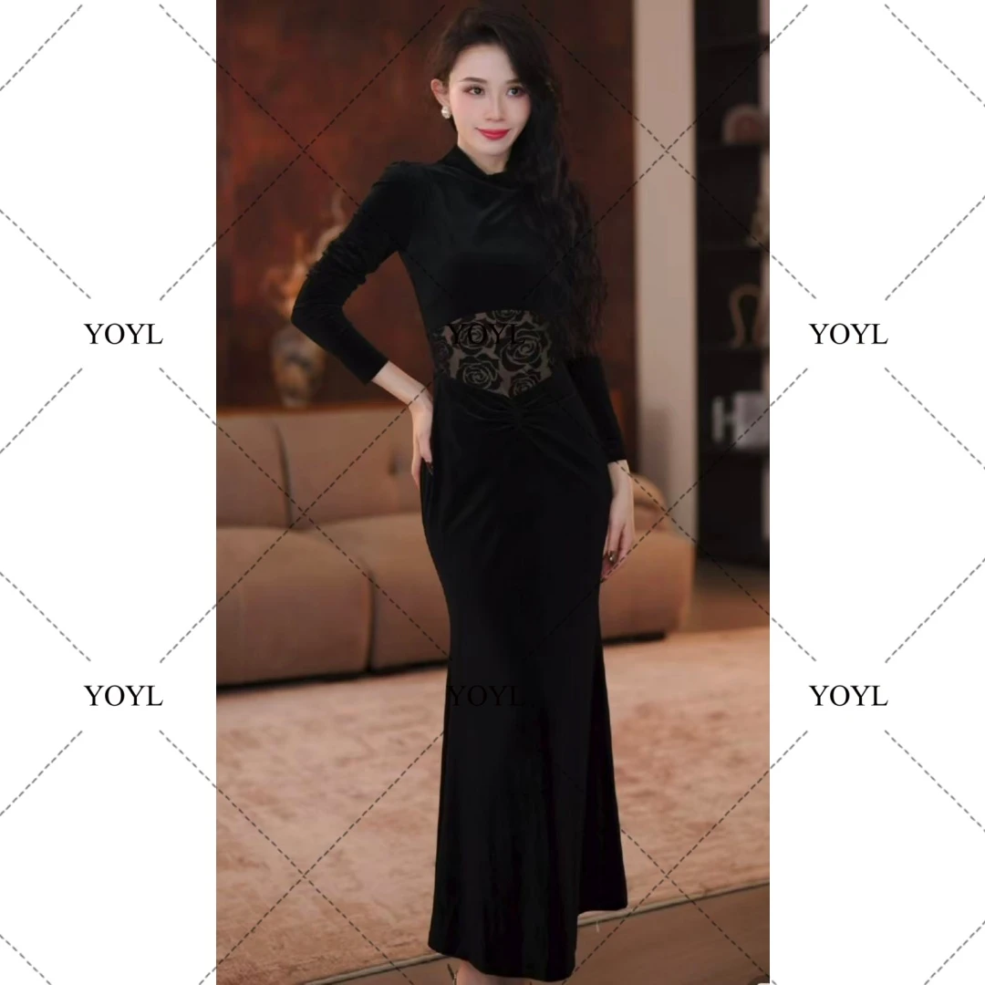 【yola定制】秋冬新款高级法式气质显瘦鱼尾连衣裙-YL12015