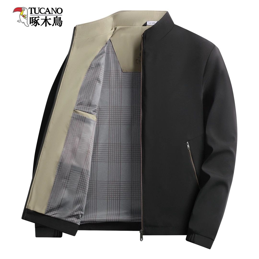 啄木鸟春秋薄款夹克立领中老年爸爸款休闲宽松外套免烫夹克衫外套