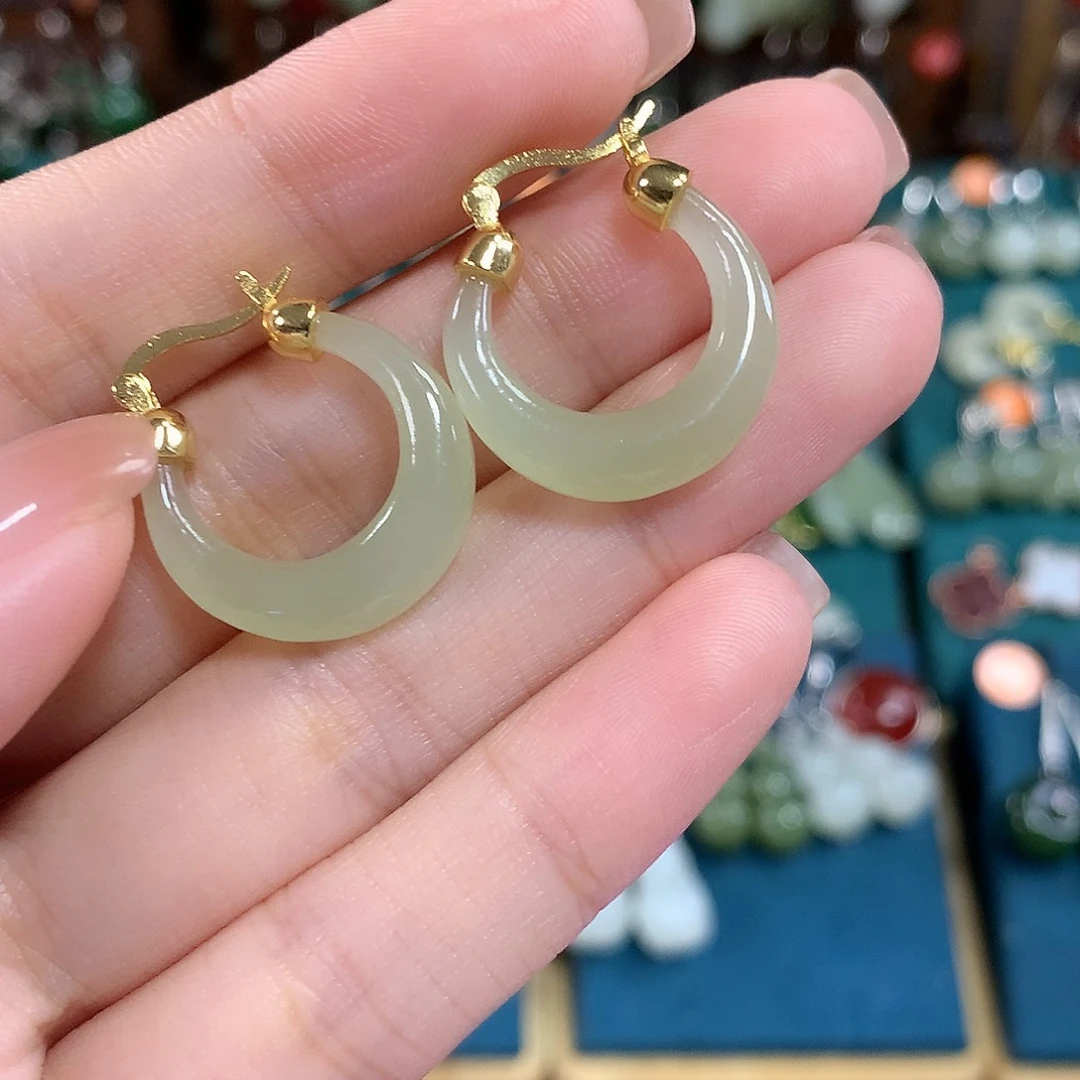 和田玉银S925镶嵌耳饰卡20左右