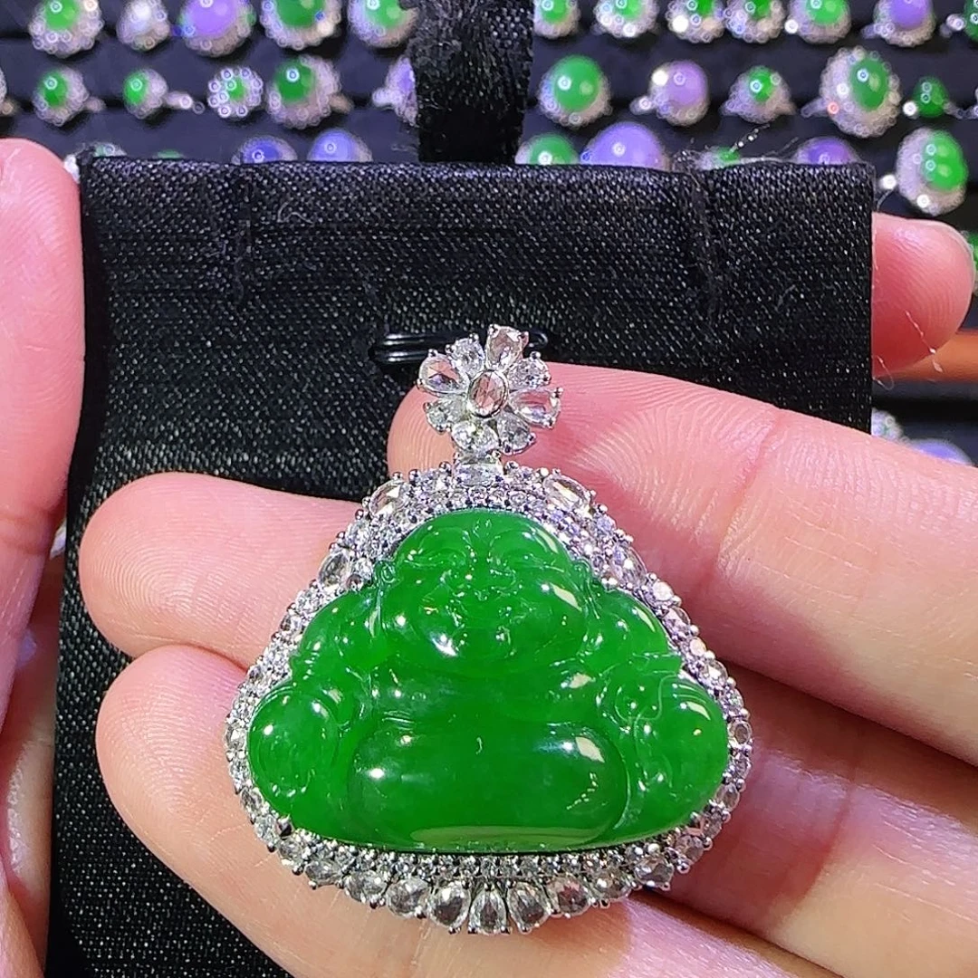 翡翠18K金镶嵌吊坠(不含链)