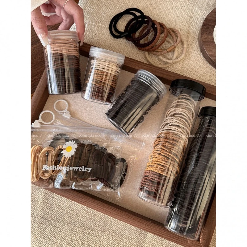 罐装高弹力橡皮筋头绳女扎头发耐用发绳2025新款高端简约发圈头饰