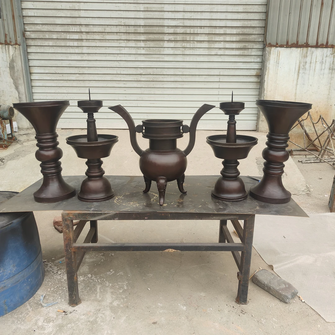 五供工艺品，纯铜五供，五供铜雕，铜花瓶