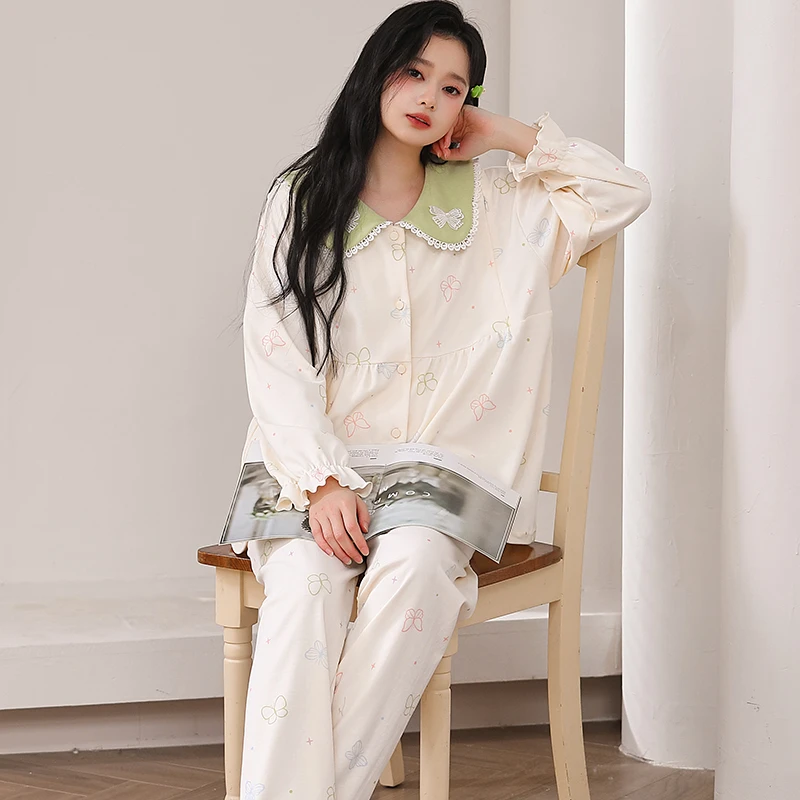 月子服女春秋孕妇睡衣纯哺乳服宽松棉夏孕期产后可调节家居服套装