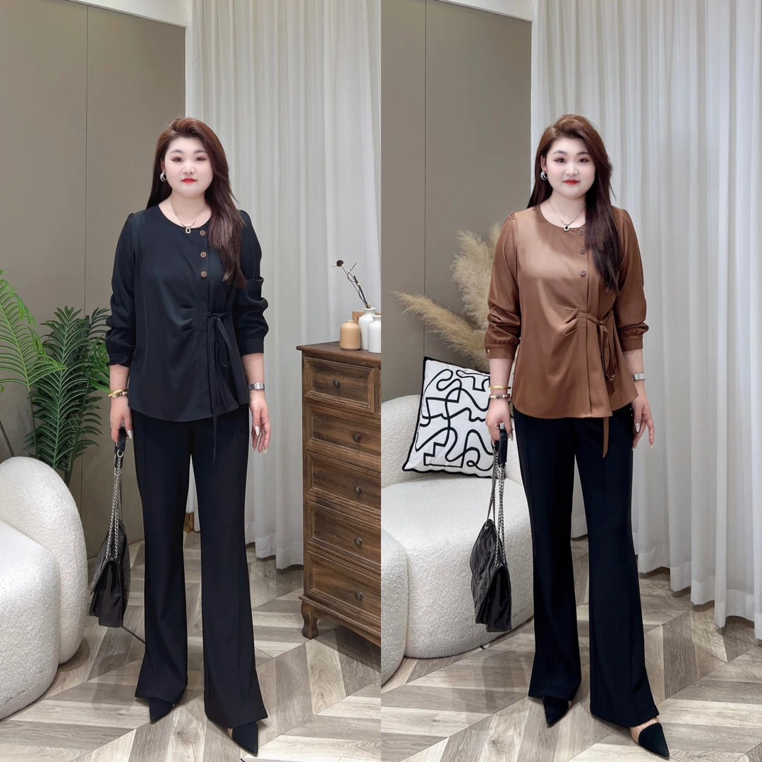 【上新 仅上衣】PMM82149秋季新款显瘦百搭收腰上衣大码女装