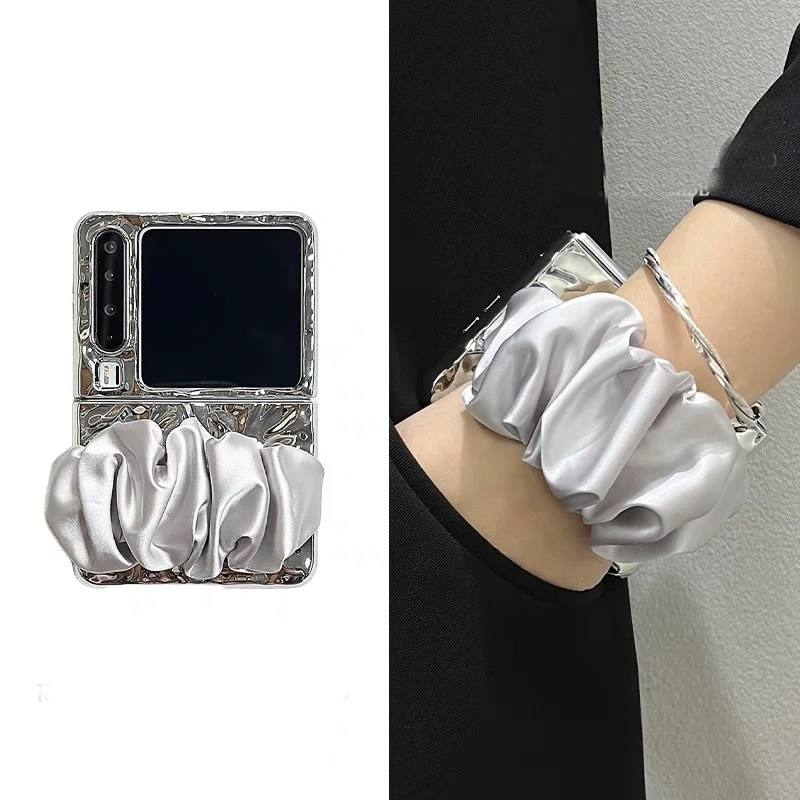 电镀褶皱纹丝巾手腕带适用华为PuraX手机壳mixflip2阔折叠pocket2