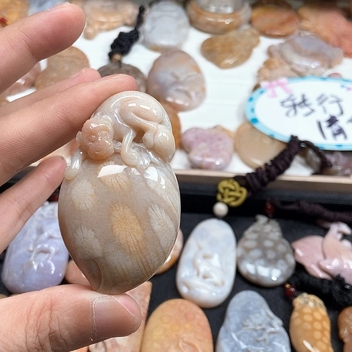 颈饰未镶嵌硅化珊瑚（珊瑚玉）