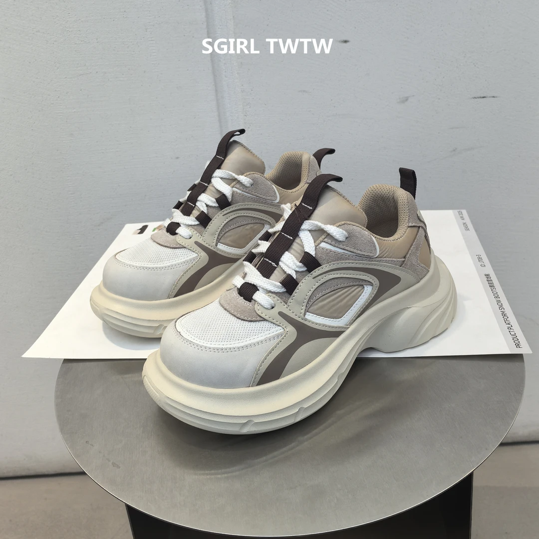 SGIRL TWTW2026年春季新款真皮拼色厚底轻便时尚休闲老爹鞋女鞋潮