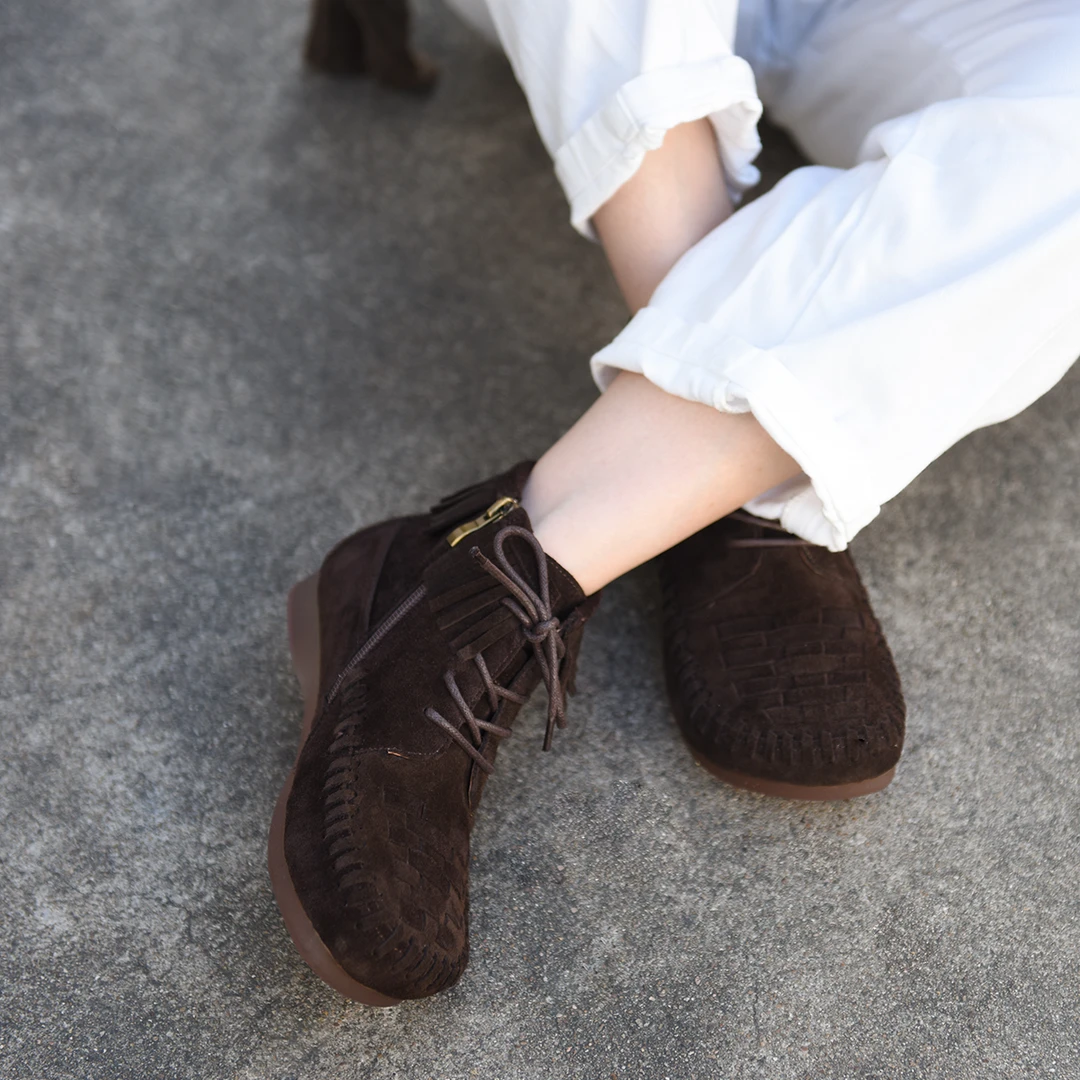 Artmu阿木原创复古手工流苏真皮编织短靴靴子美拉德踝靴2309-36