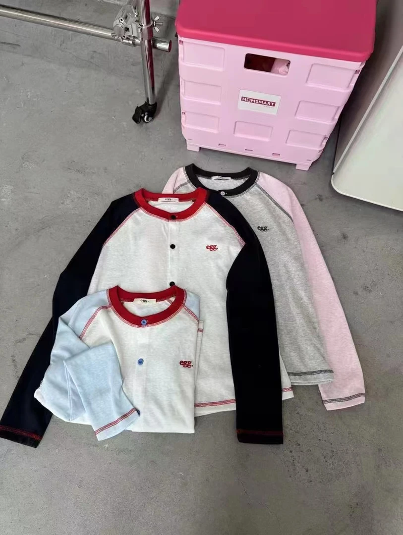 252721 EGG雪花棉拼色插肩袖开衫