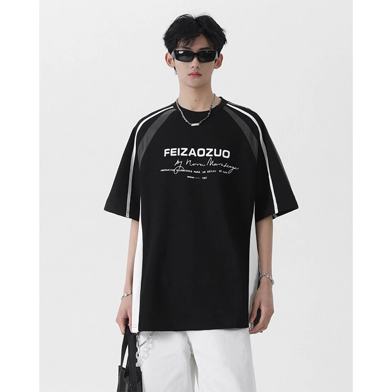 【618直播专享】美式短袖t恤男生夏季新款高街设计感宽松潮牌五分袖