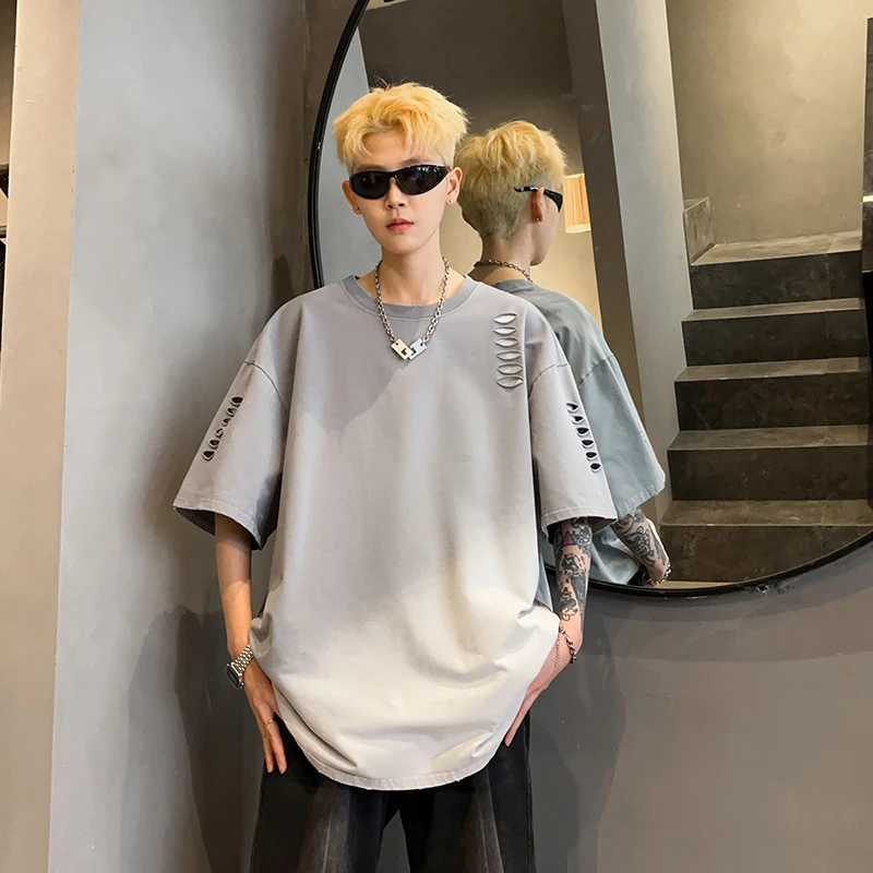 潮牌港风短袖T恤男夏季潮流宽松胖子大码男装上衣学生情侣体恤衫T