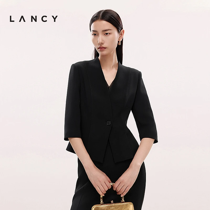 LANCY/朗姿夏季新款西装黑色正装气质时尚西服春夏修身商务收腰