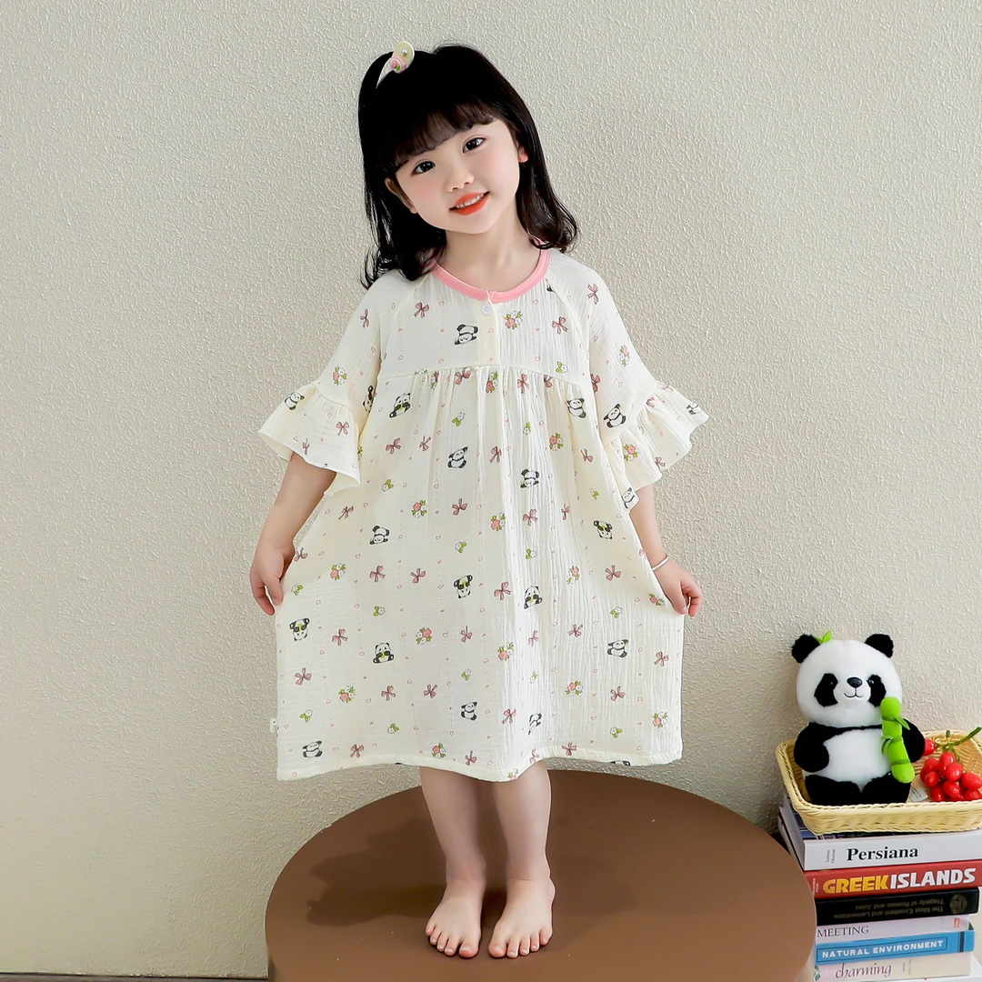 女童睡裙2025新款儿童洋气女孩夏季家居服女宝宝短袖空调服睡衣裙